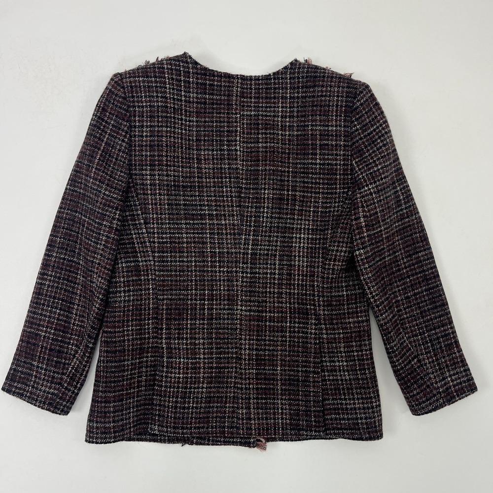 Theory Mylana‎ Tweed Jacket Sz 8 Fringe Trim Blazer Classic Preppy Quiet Luxury - Picture 6 of 13